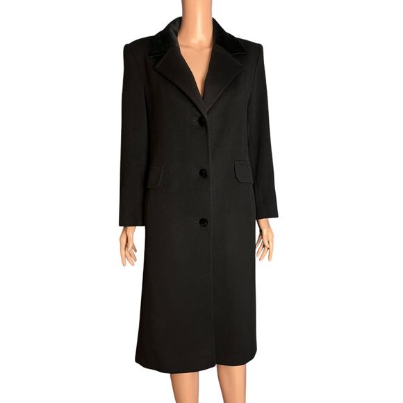 Forecaster Boston Black Wool Coat 6 Velvet Collar & Buttons Pockets Classic Luxe - Picture 1 of 7